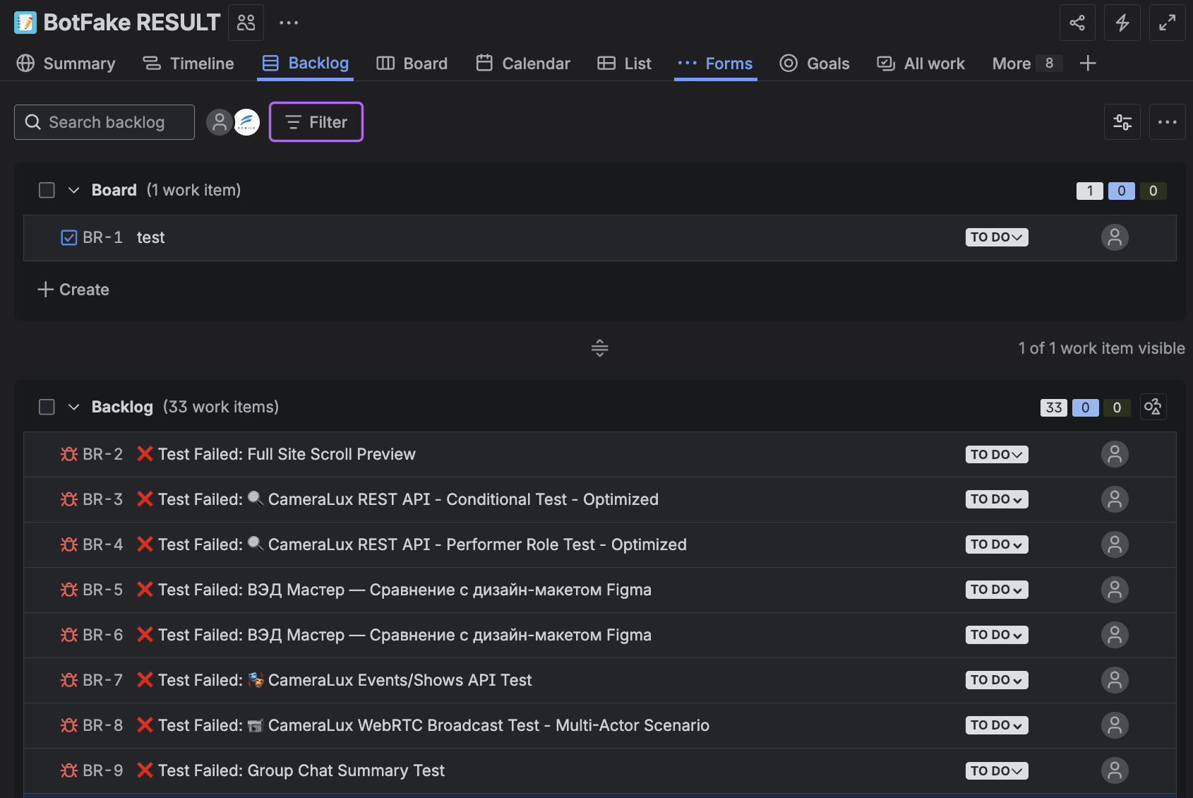 Jira Bug Reports from BotFake